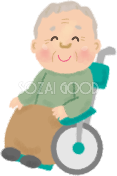 かわいい車椅子に乗るおじいちゃん無料イラスト／高齢者・老人50152
