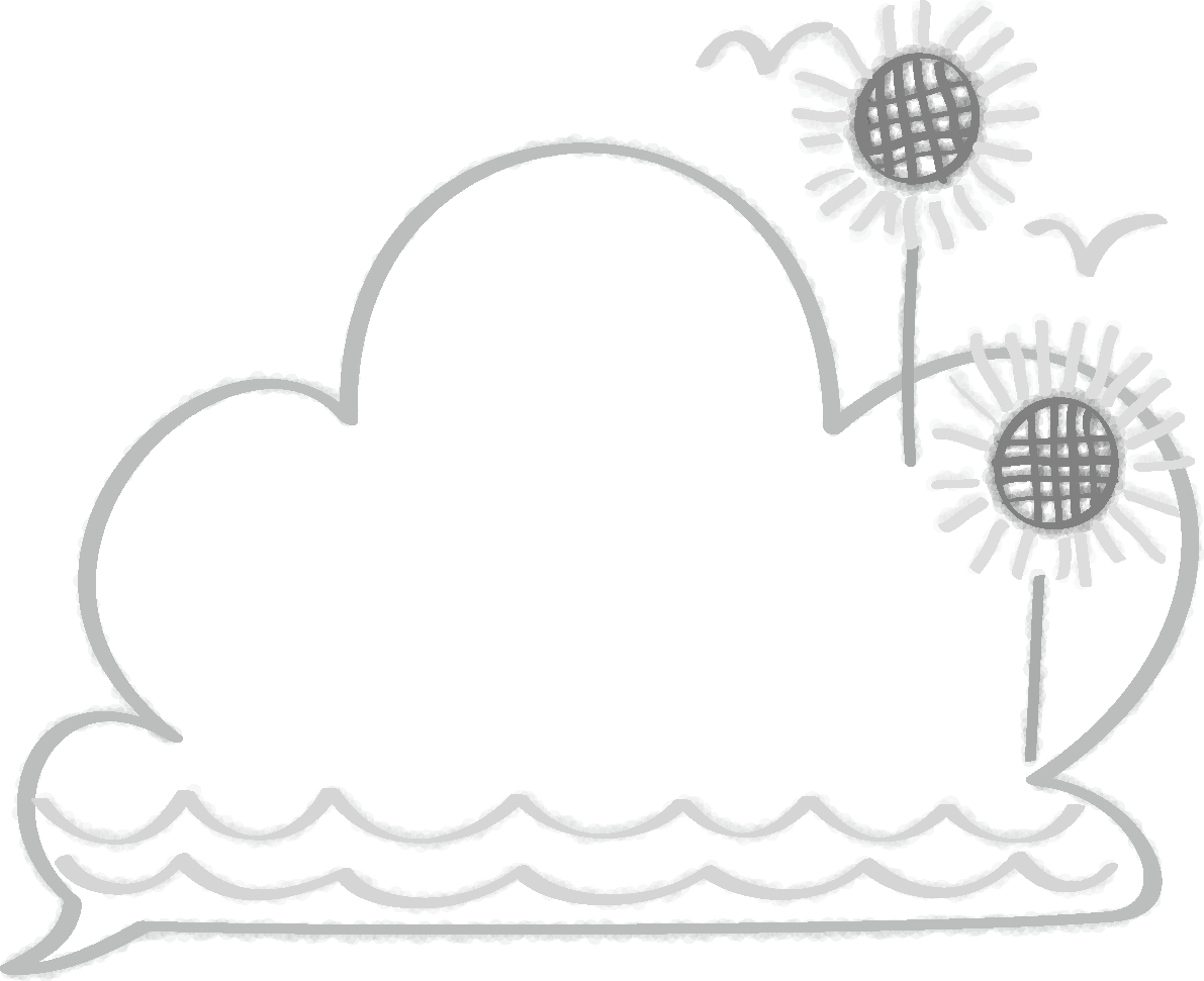 夏の吹き出し積乱雲(入道雲)と向日葵かわいい無料イラスト（白黒モノクロ）50290に写真・文字を入れる