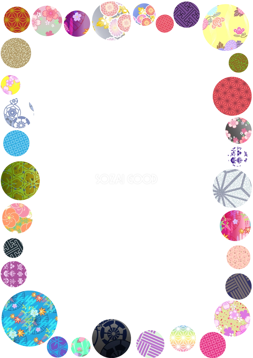 丸パッチワーク和風フレーム無料イラスト(縦)50495
