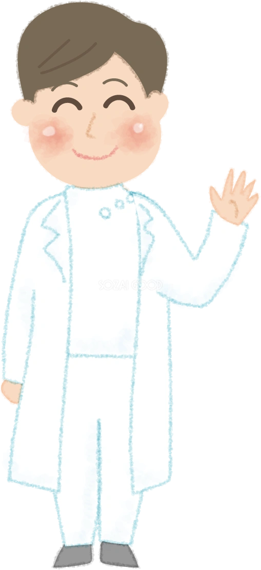手を振る医者の無料イラスト／病院50733