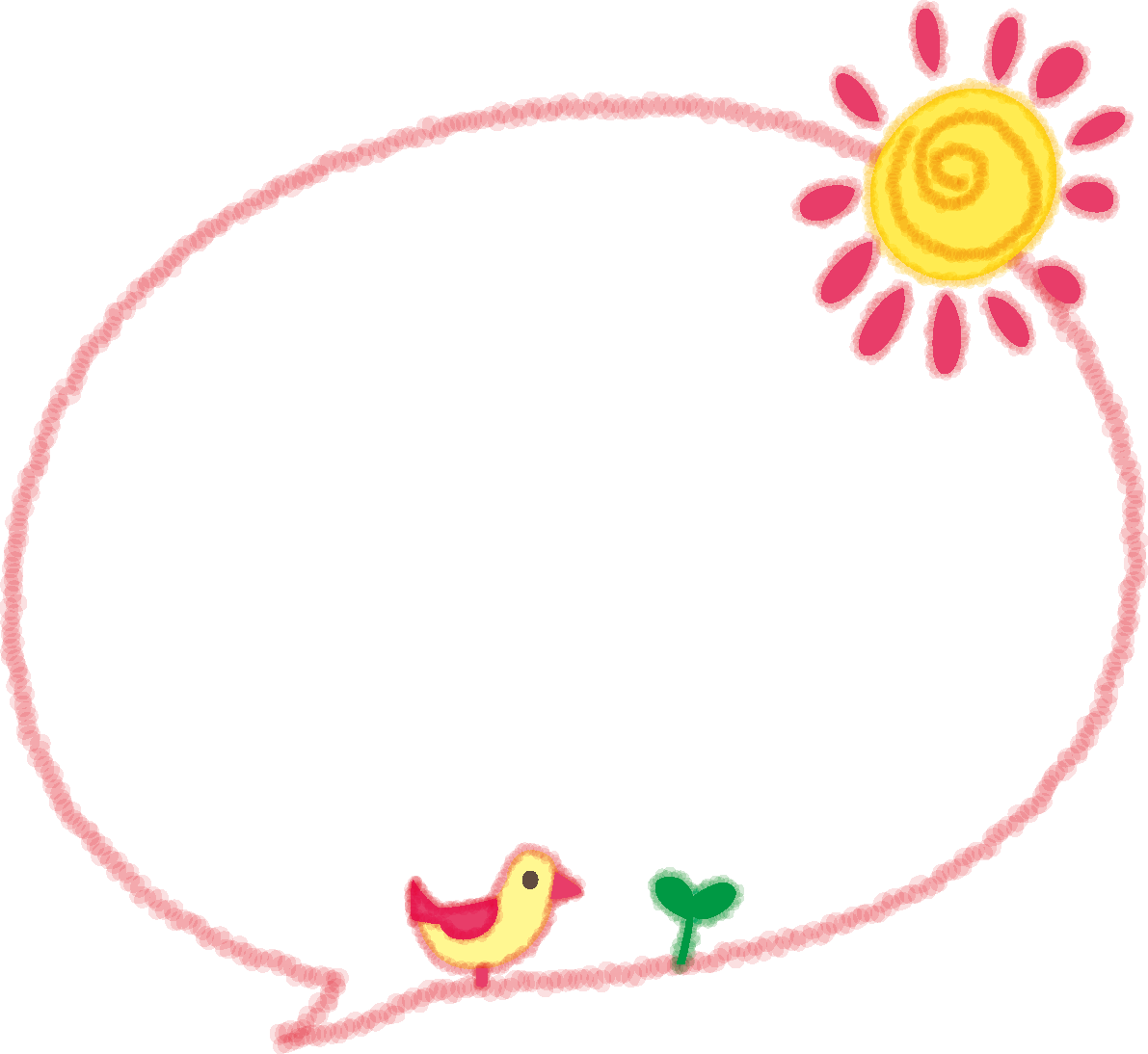 かわいい手書き風(太陽と鳥)の吹き出し無料イラスト50829に写真・文字を入れる