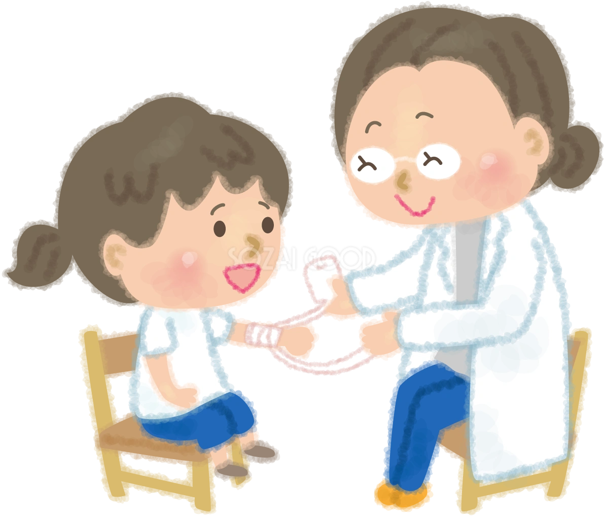 生徒を治療する保険の先生の無料イラスト／学校51051