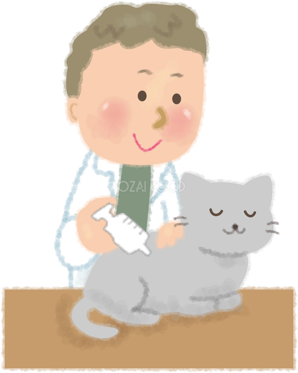 猫に注射する獣医の無料イラスト/病院51063