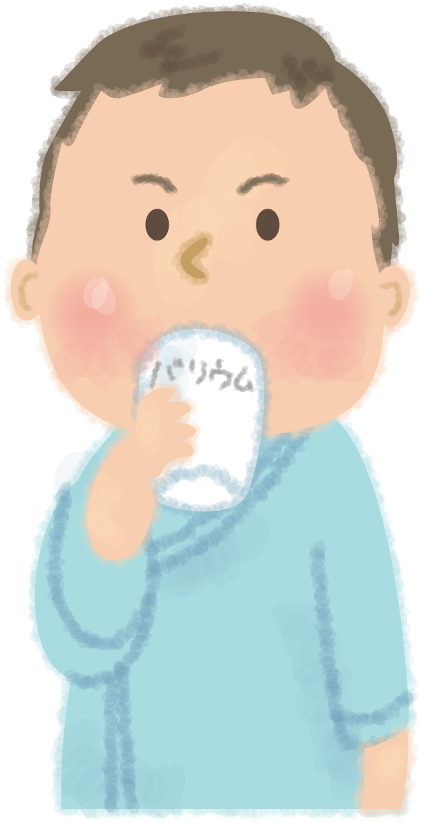 病院でバリウムを飲む患者の無料イラスト／病院51079に写真・文字を入れる
