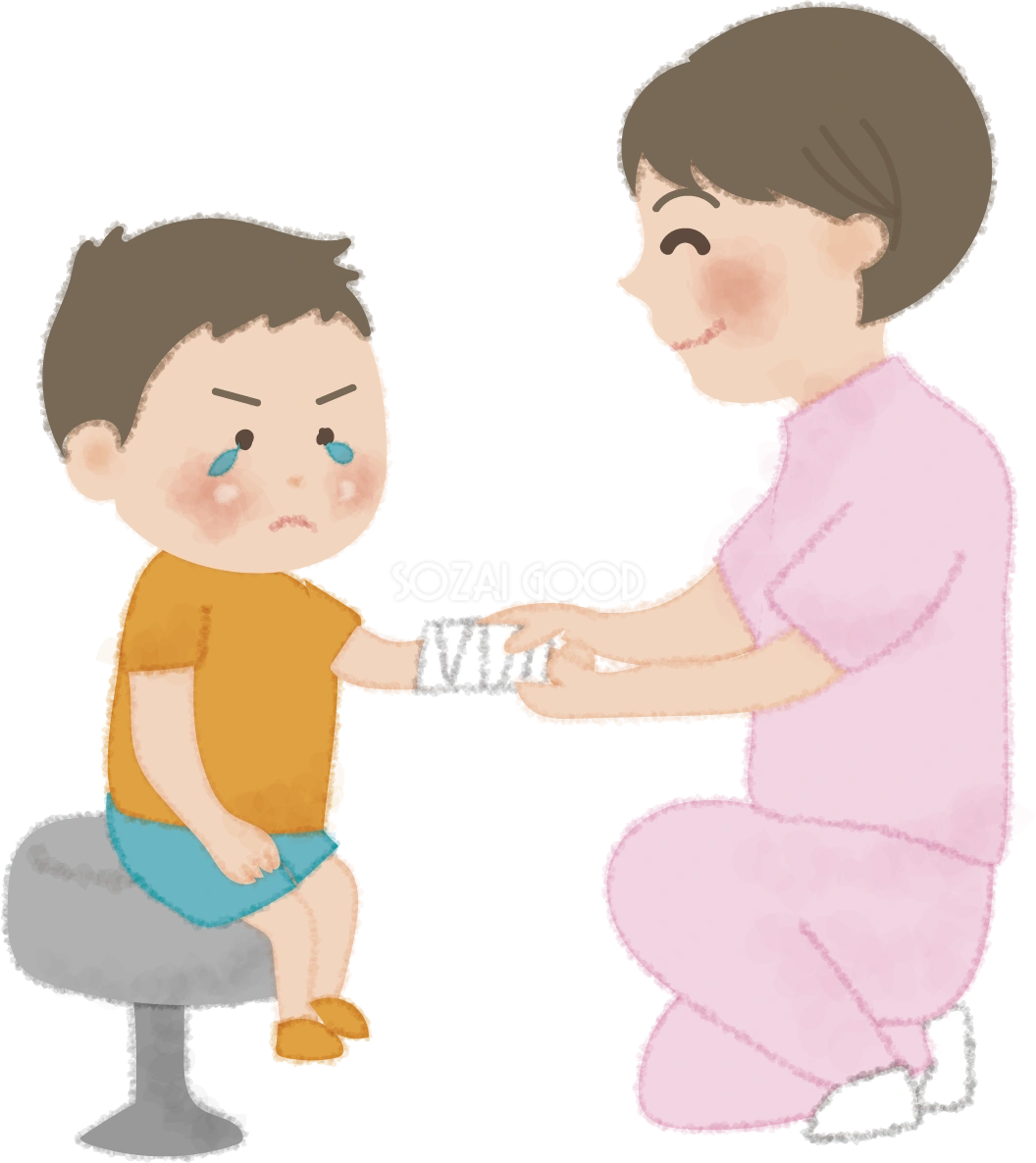 腕の怪我を処置する看護師の無料イラスト/病院51631