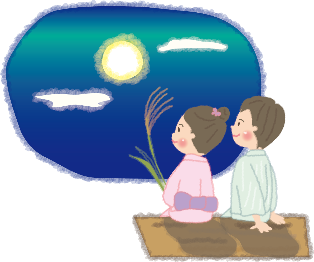 お月見をする男性と女性カップル無料イラスト／秋51655に写真・文字を入れる