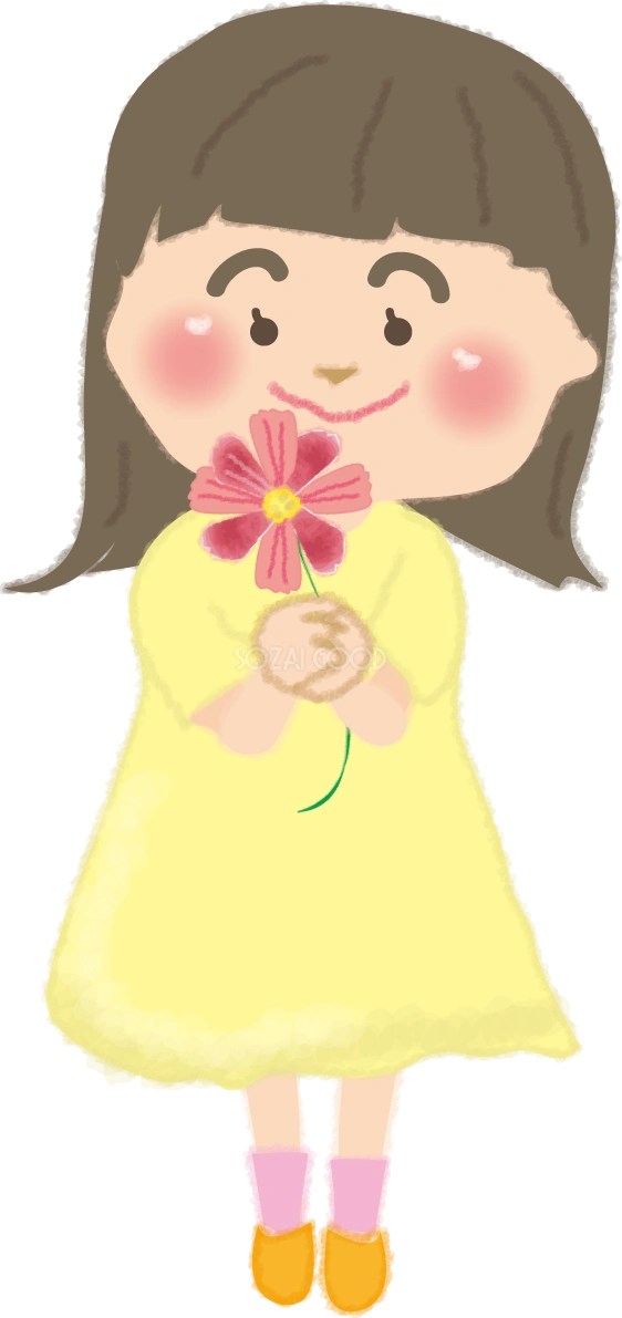 コスモス(秋桜)を持つ子ども（女の子）の無料イラスト／秋51683