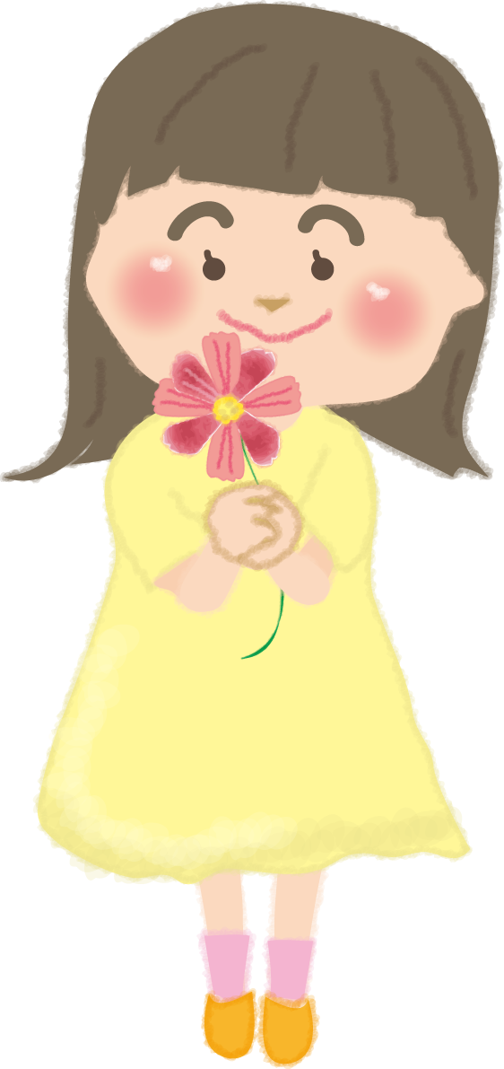 コスモス(秋桜)を持つ子ども（女の子）の無料イラスト／秋51683に写真・文字を入れる