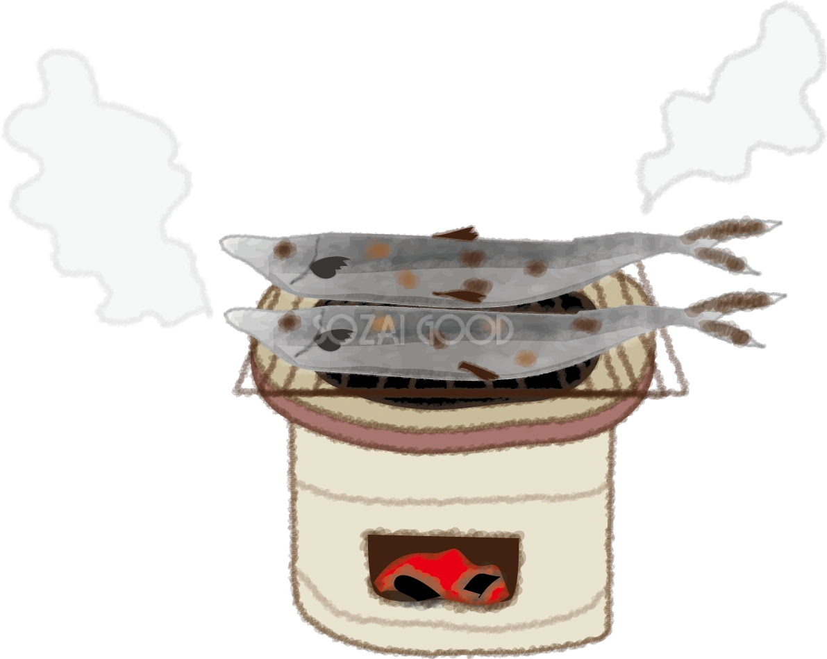 さんまを焼いている無料イラスト/秋51699
