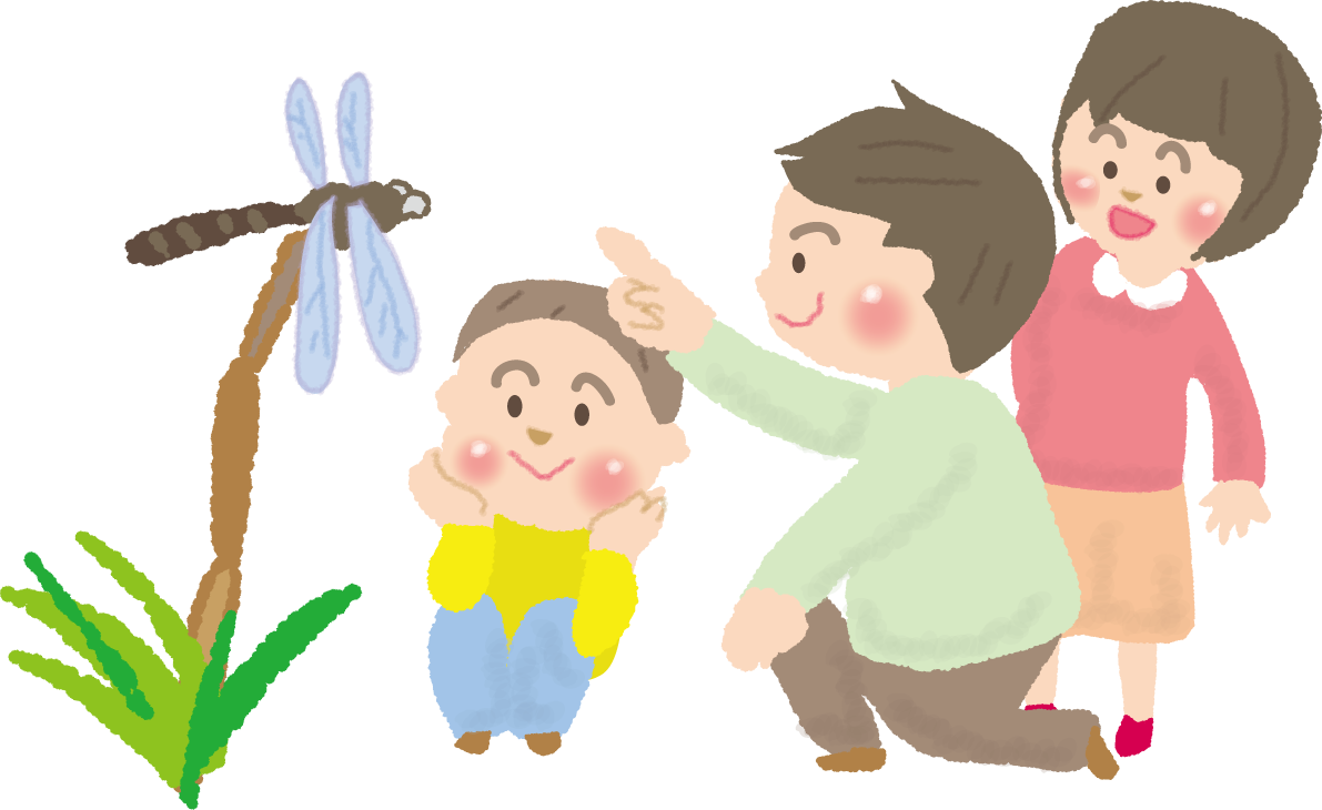 トンボを眺める子どもと親の無料イラスト／秋51703に写真・文字を入れる