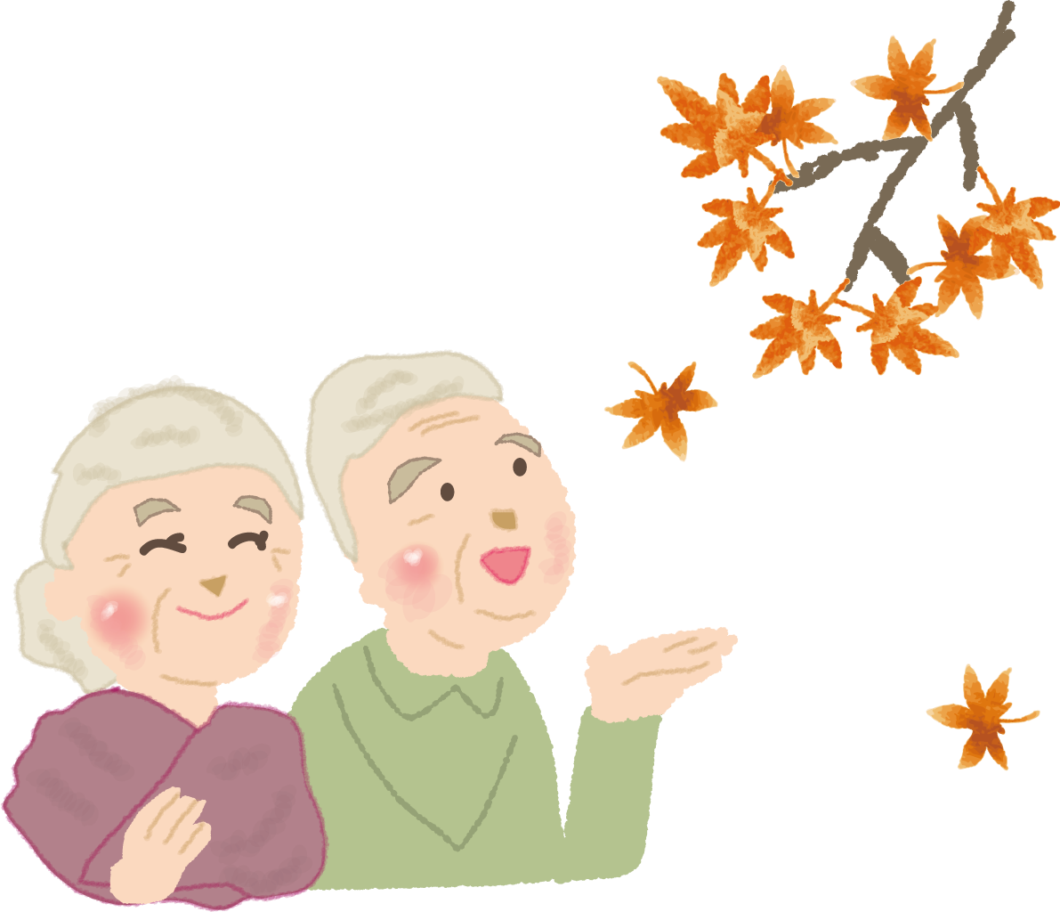 紅葉を眺める高齢者夫婦無料イラスト／秋51735に写真・文字を入れる