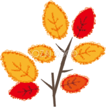 かわいい秋の紅葉(もみじ)した枝と葉の無料イラスト51771
