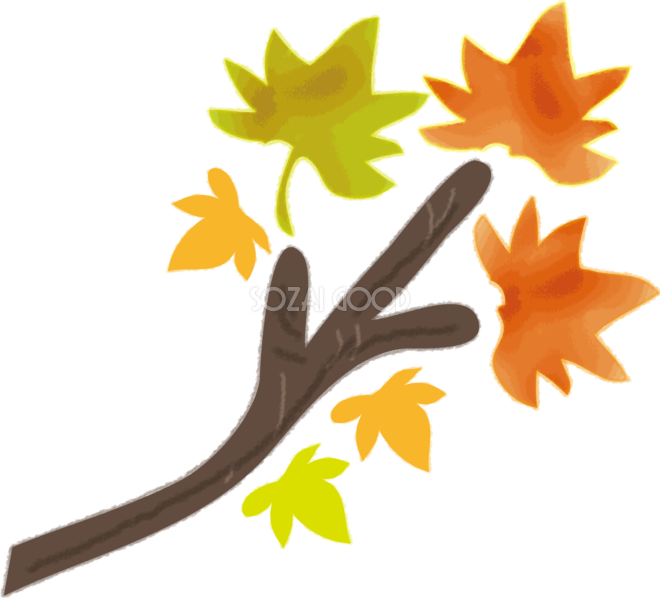 秋の紅葉したかわいい枝と葉の無料イラスト 秋 素材good