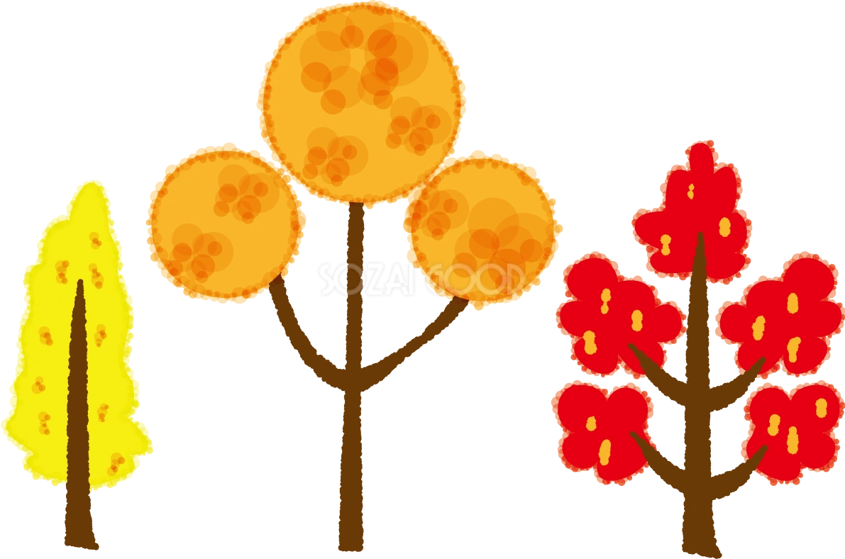 秋の紅葉(もみじ)したかわいい木の無料イラスト51783