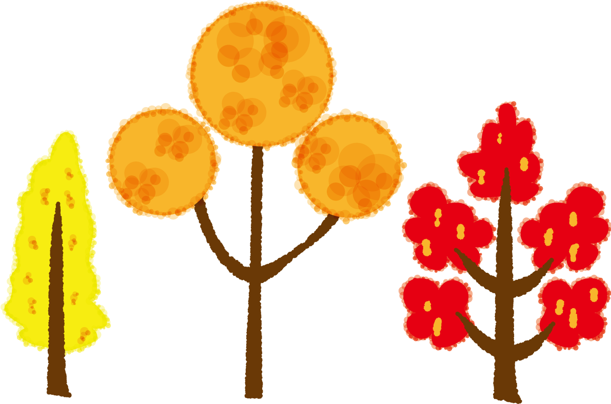 秋の紅葉(もみじ)したかわいい木の無料イラスト51783に写真・文字を入れる