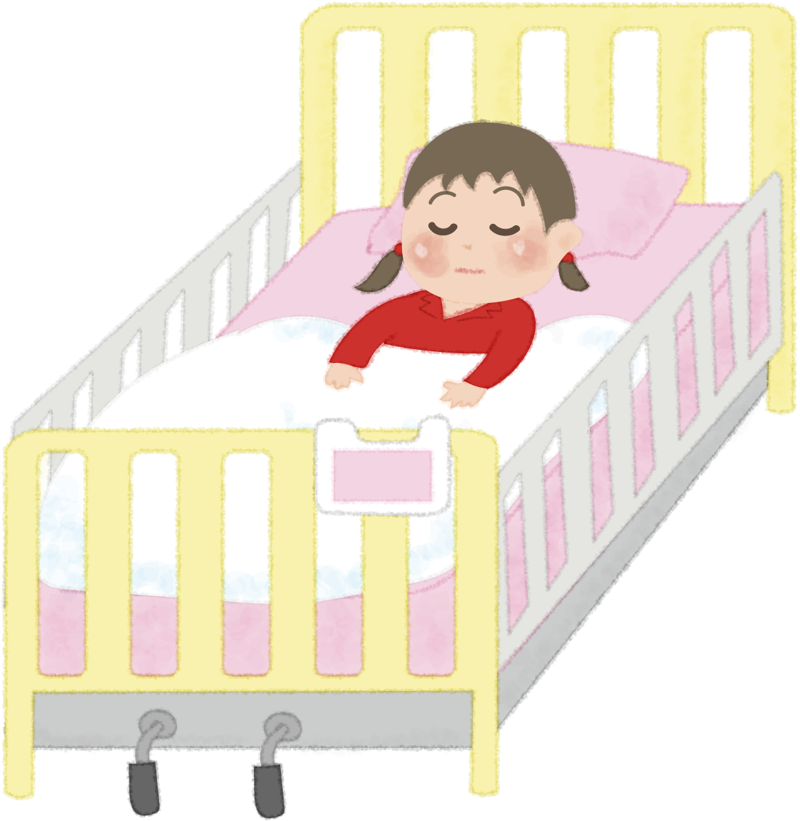 かわいい小児が病院のベッドで寝ている無料イラスト(女の子)／病院52010に写真・文字を入れる
