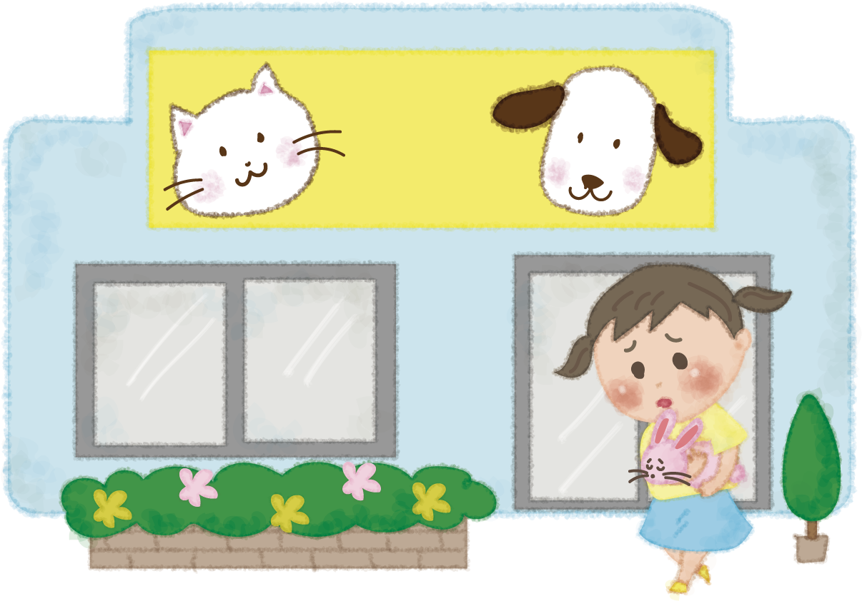 うさぎを病院に連れていく女の子無料イラスト52533に写真・文字を入れる