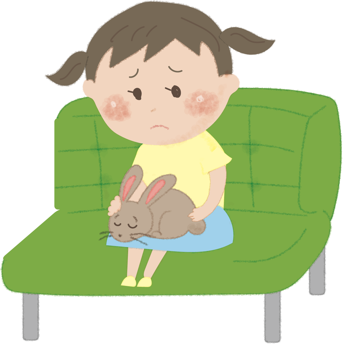 うさぎを抱き病院の待合室で待つ女の子無料イラスト52539に写真・文字を入れる