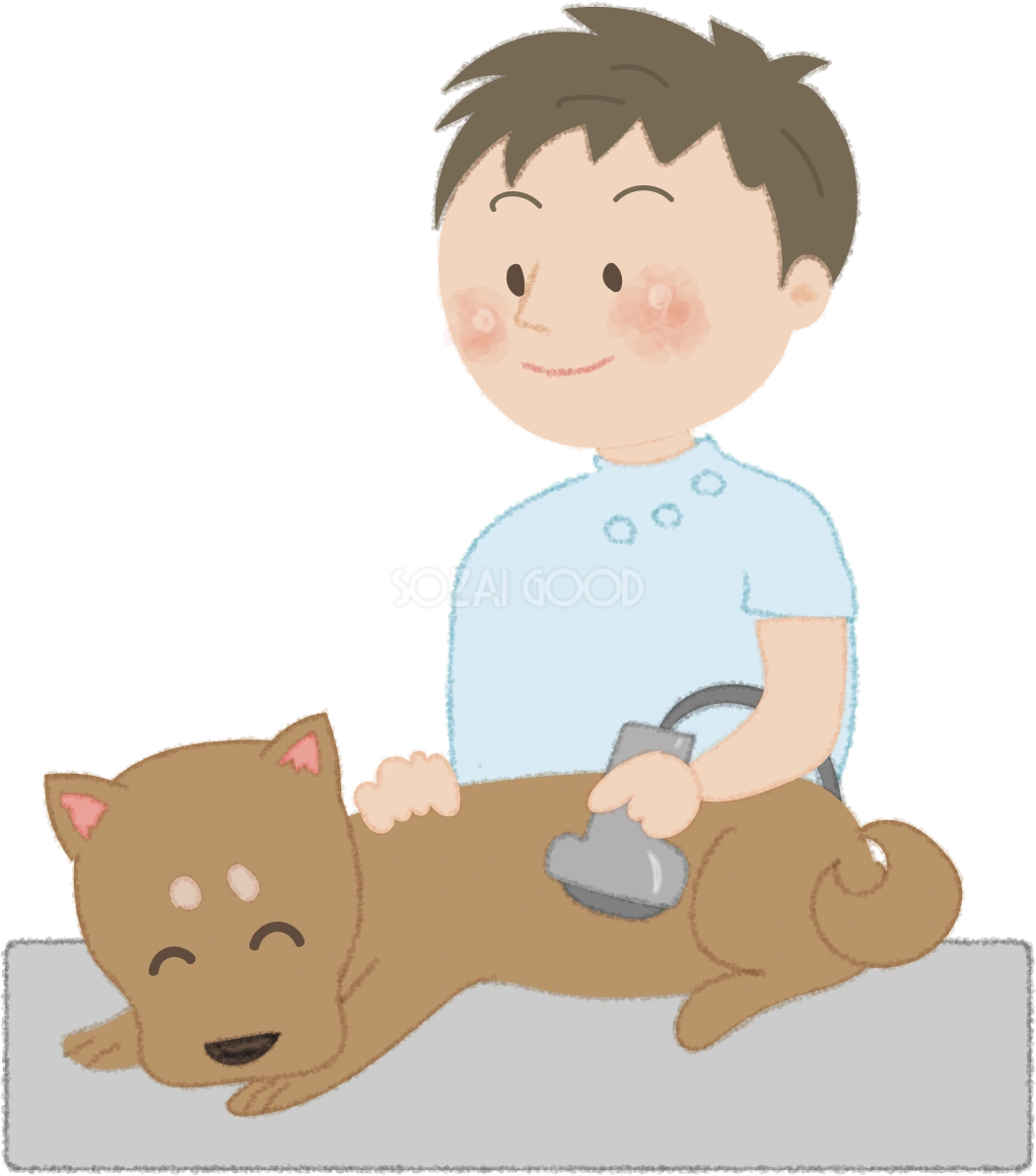 犬を診察台で検査するお医者さん（獣医）無料イラスト52578
