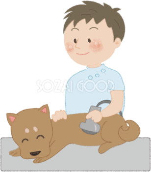 犬を診察台で検査するお医者さん（獣医）無料イラスト52578