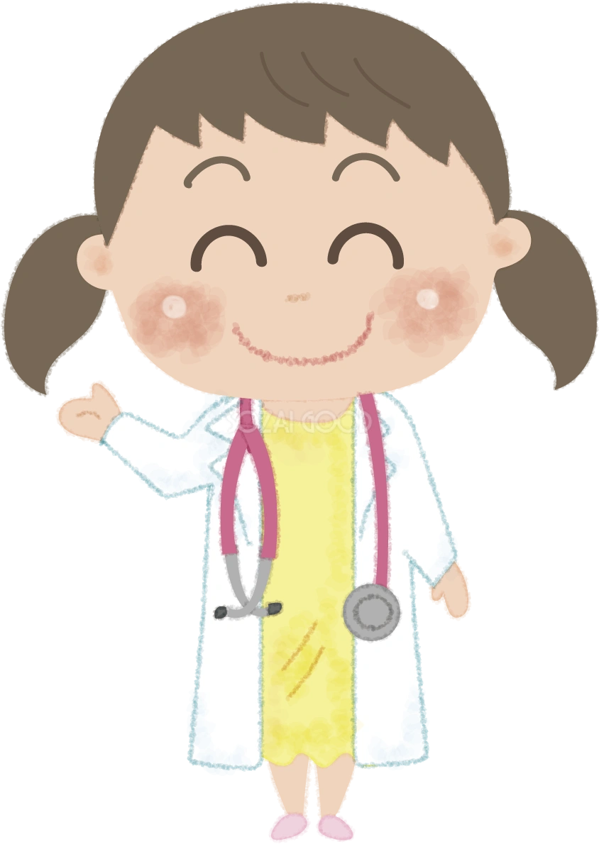 子ども(女の子)の医者がご案内するフレームイラスト無料/病院52594