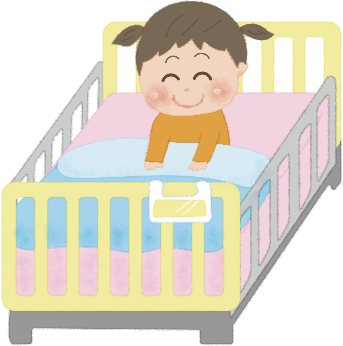 小児(女の子)が病院で入院する無料イラスト52606に写真・文字を入れる
