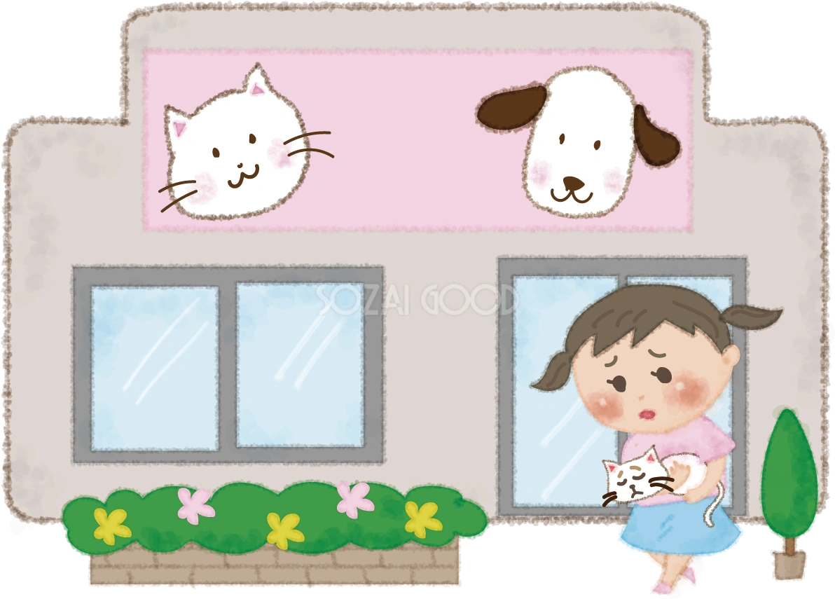 猫を病院に連れていく女の子無料イラスト52654