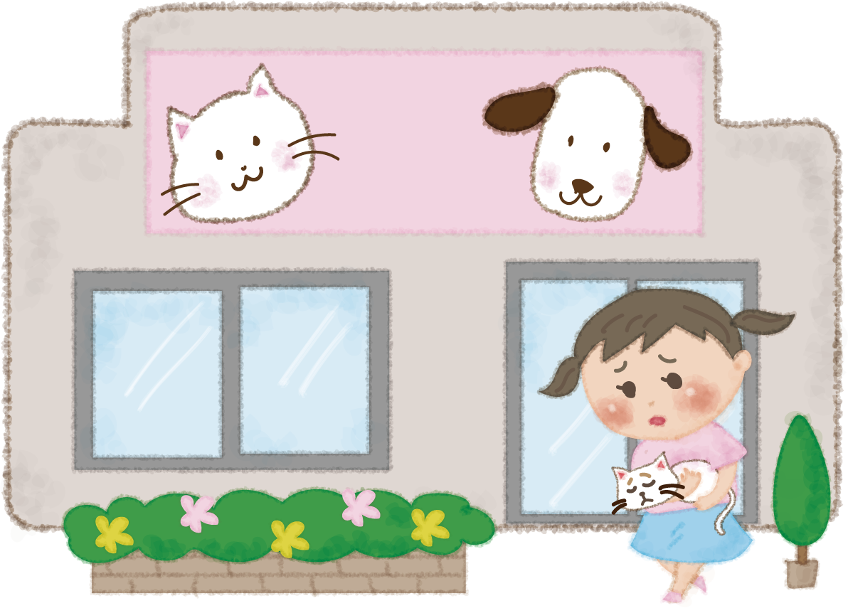 猫を病院に連れていく女の子無料イラスト52654に写真・文字を入れる