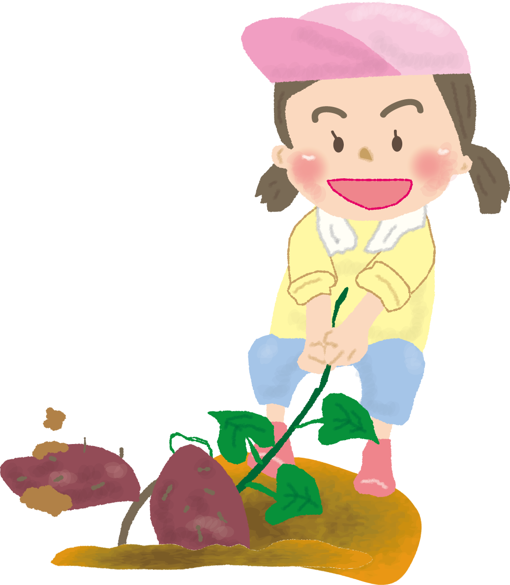 さつまいもを抜く子ども（女の子）無料イラスト／秋52744に写真・文字を入れる