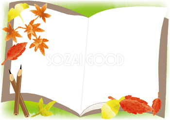 本(ノート)秋の紅葉(もみじ)やイチョウの背景フレーム枠の無料イラスト52756