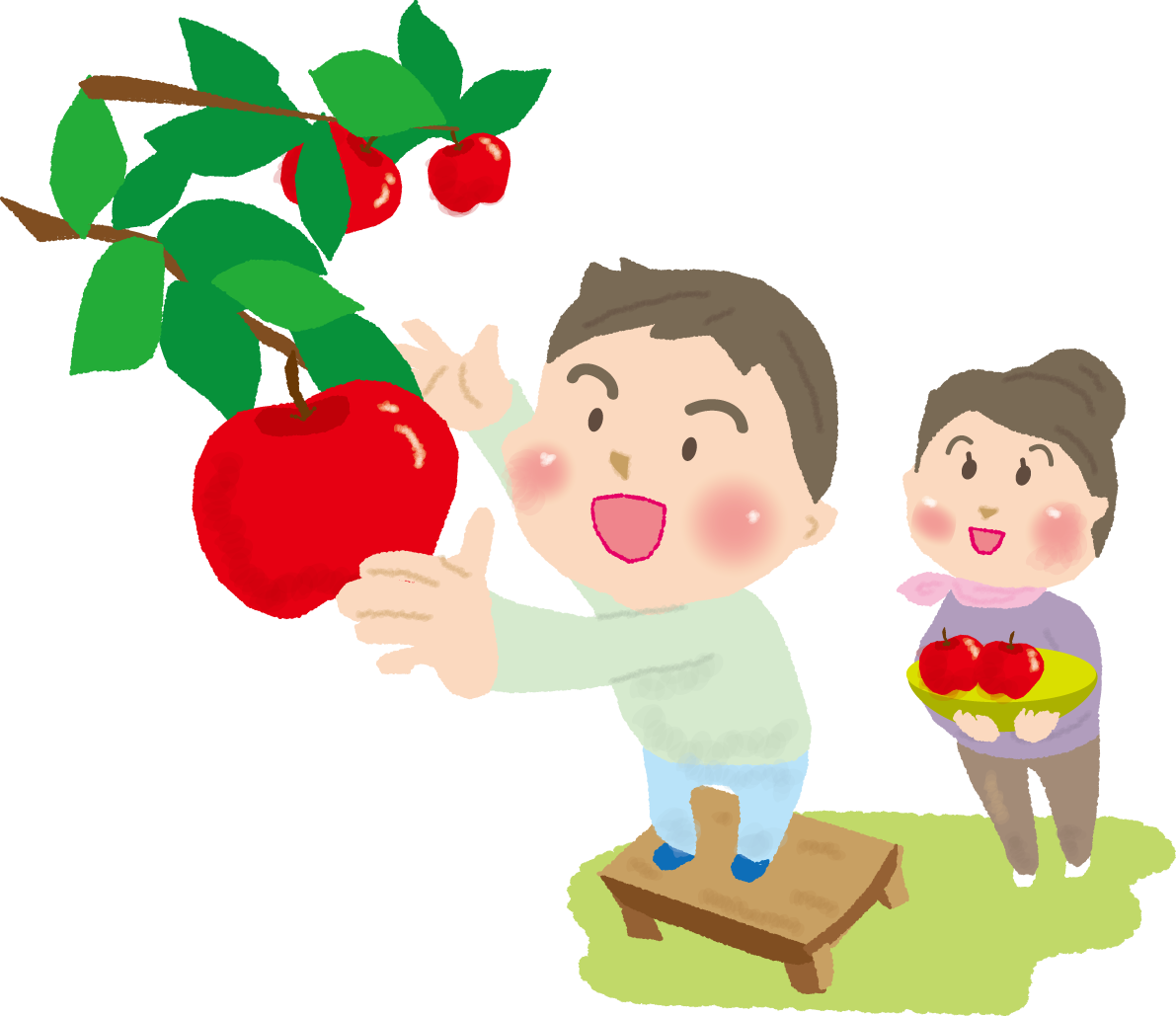 リンゴ狩りをする子どもとお母さん無料イラスト／秋52776に写真・文字を入れる