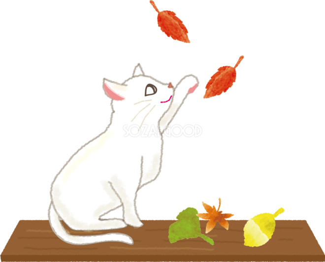 紅葉を眺める猫の無料イラスト 秋 素材good
