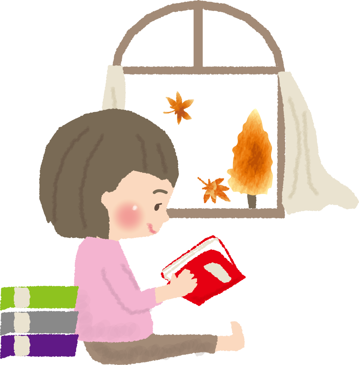 秋に読書をする子ども（女の子）無料イラスト／秋52820に写真・文字を入れる