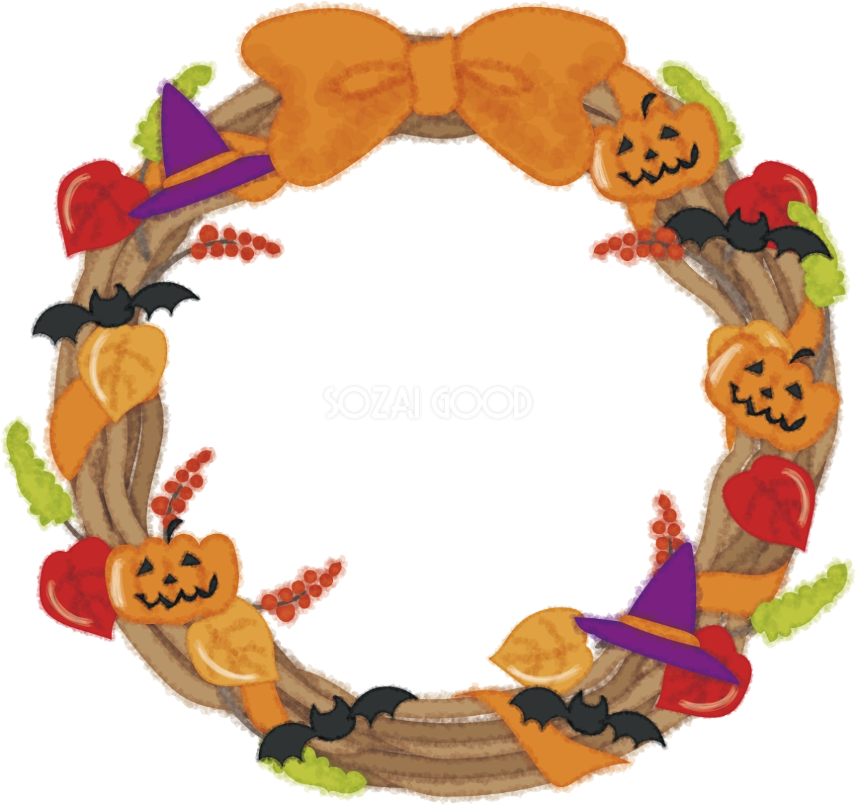 おしゃれなハロウィン(リース)無料イラスト53603