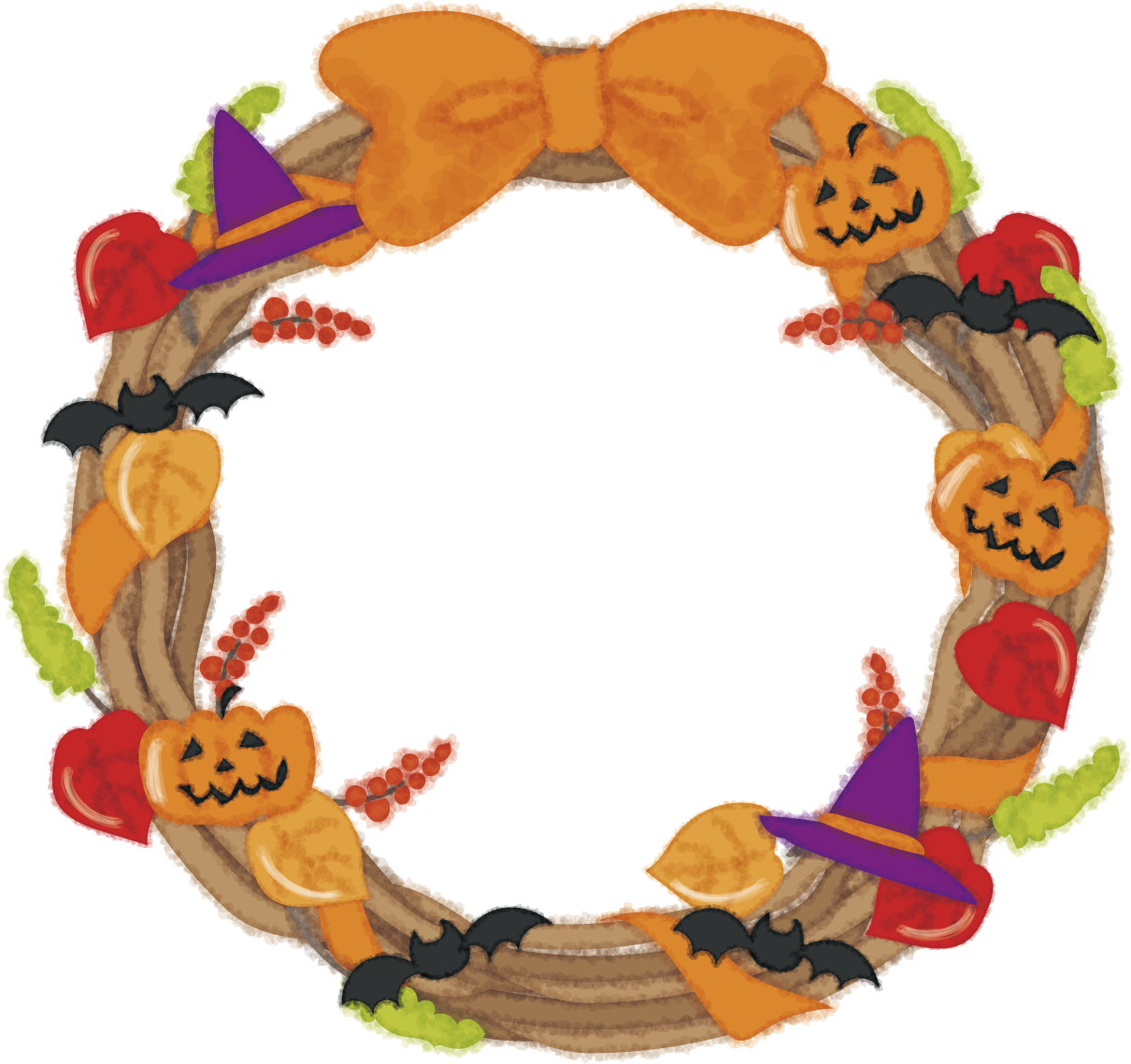 おしゃれなハロウィン(リース)無料イラスト53603に写真・文字を入れる
