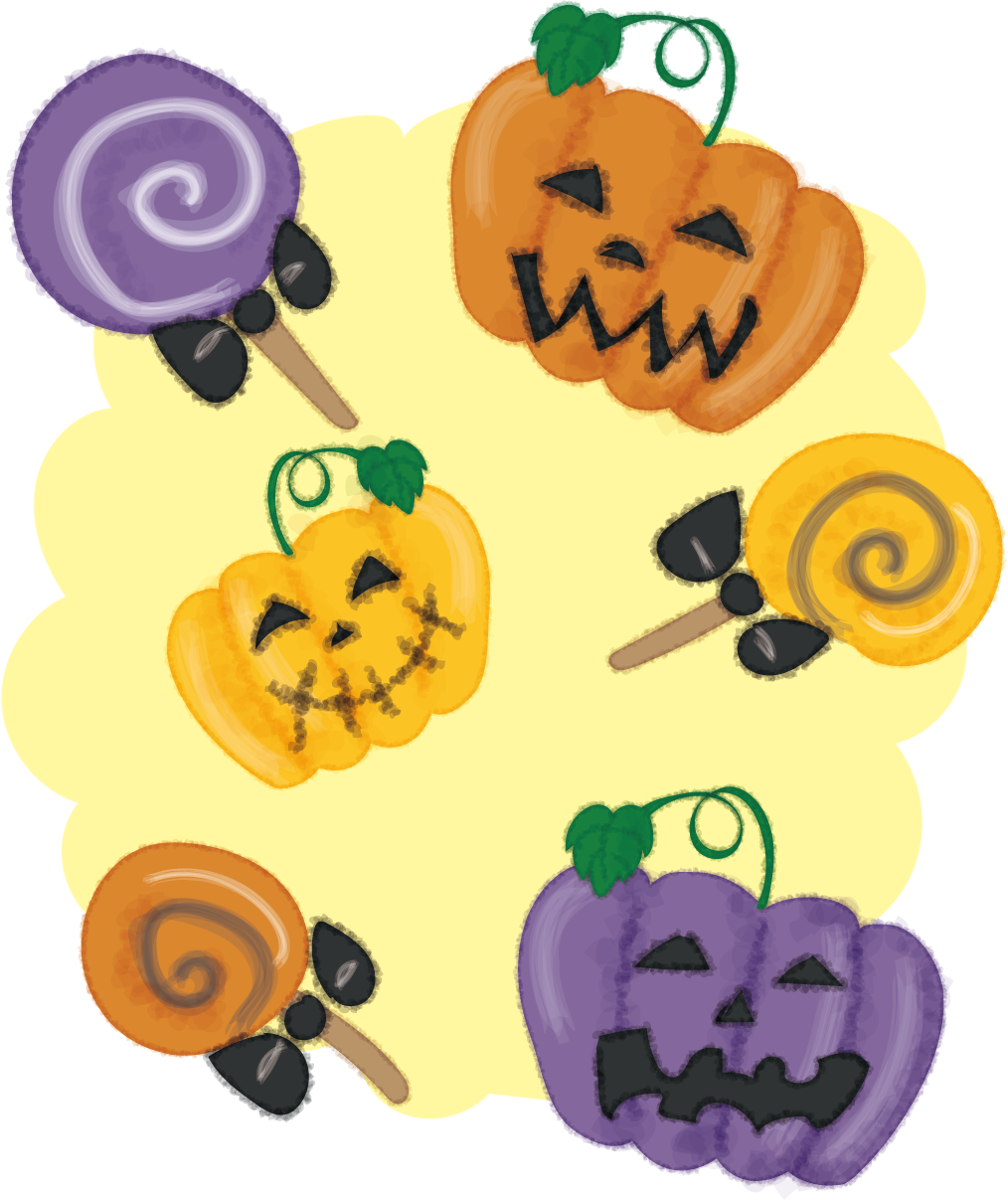 かぼちゃハロウィン(かぼちゃと飴)無料イラスト53638に写真・文字を入れる