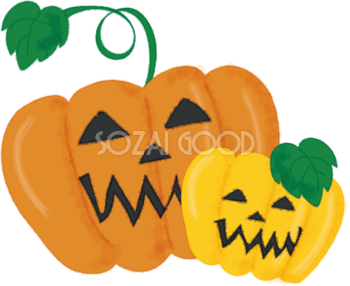 かぼちゃハロウィン(親子かぼちゃ)無料イラスト53646