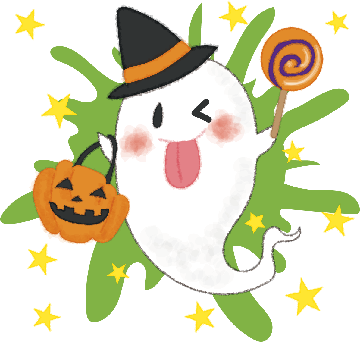 かわいいハロウィンおばけ(トリックオアトリート)無料イラスト53666に写真・文字を入れる