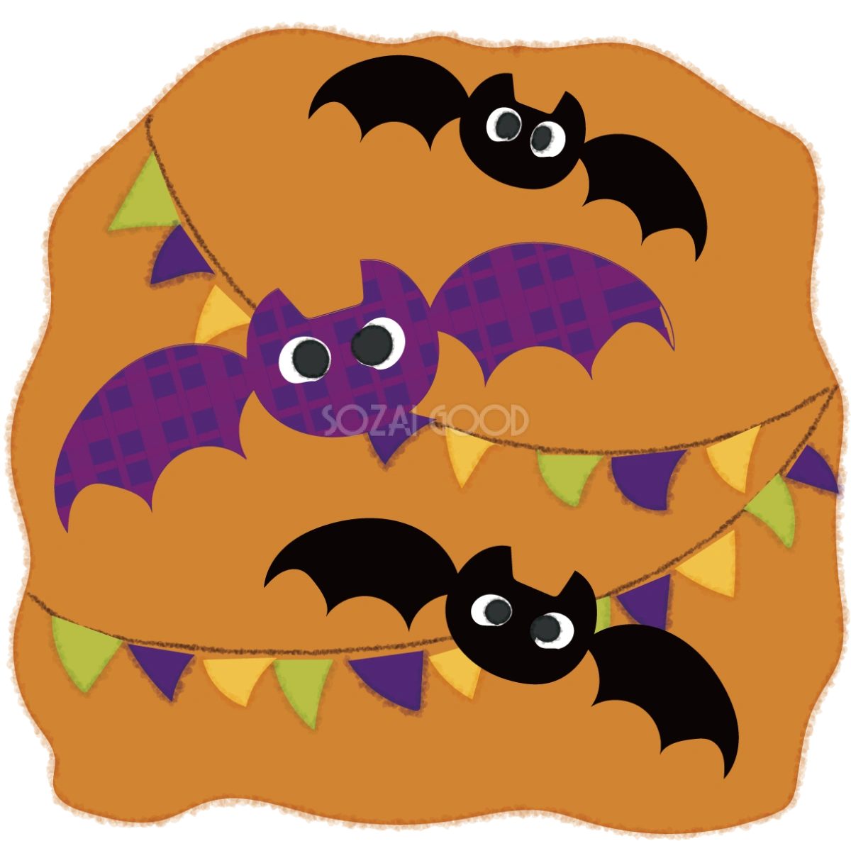 こうもりのかわいいハロウィン(チェック)無料イラスト53674