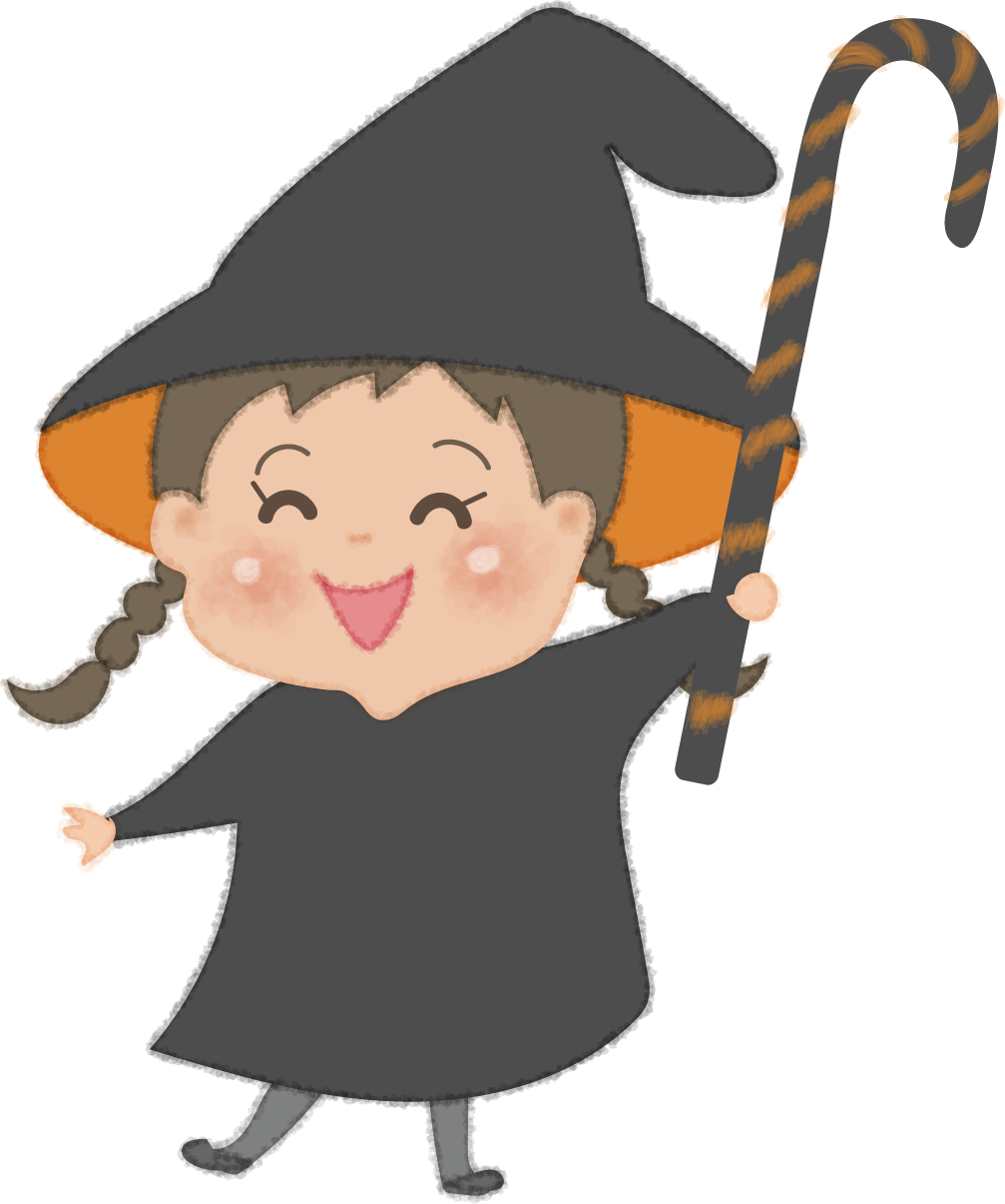 ハロウィンのかわいい魔女少女(ステッキ)無料イラスト53706に写真・文字を入れる