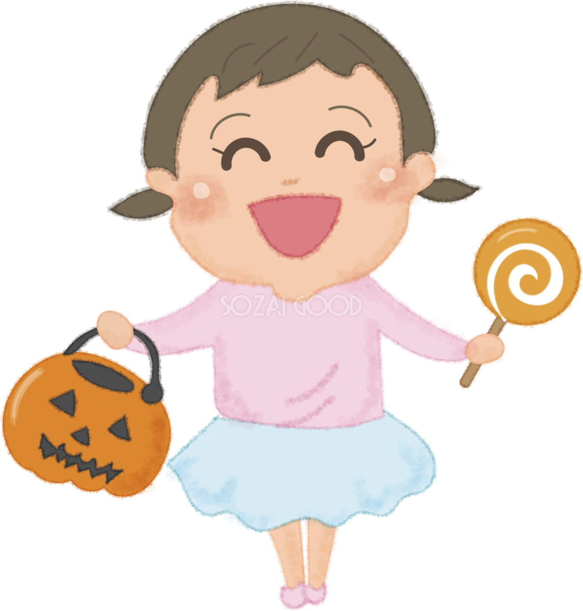 ハロウィン女の子(お菓子を持つ)無料イラスト53714
