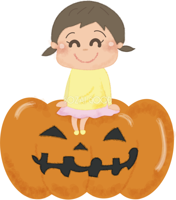 ハロウィン女の子 かぼちゃに乗る 無料イラスト 素材good