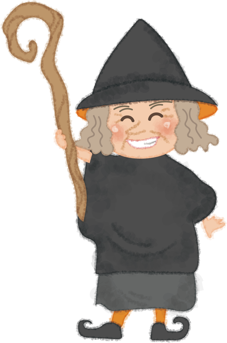 魔女のハロウィン(つえ)無料イラスト53726に写真・文字を入れる