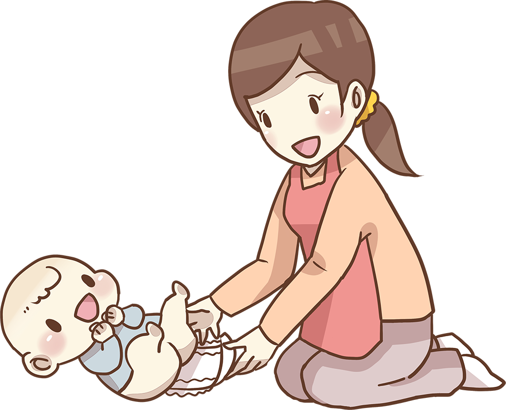 お母さんが赤ちゃんの、おしめを変える  無料イラストに写真・文字を入れる