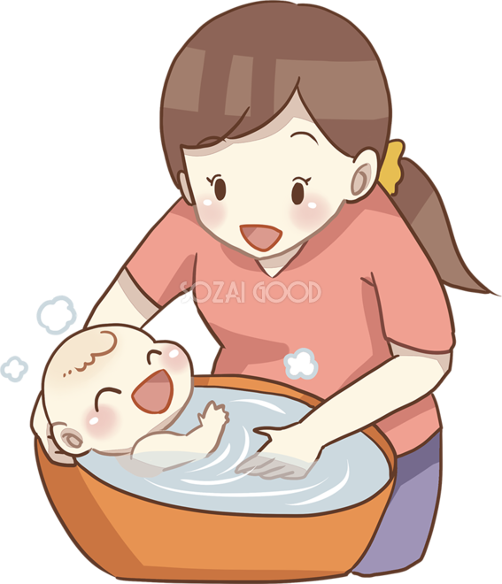 お母さんが赤ちゃんをお風呂に入れる 無料イラスト 素材good