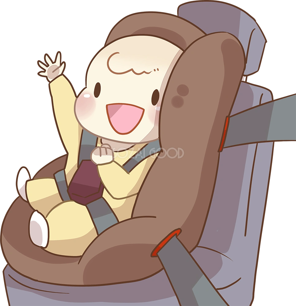 チャイルドシートに座り嬉しそうな赤ちゃん 無料イラスト