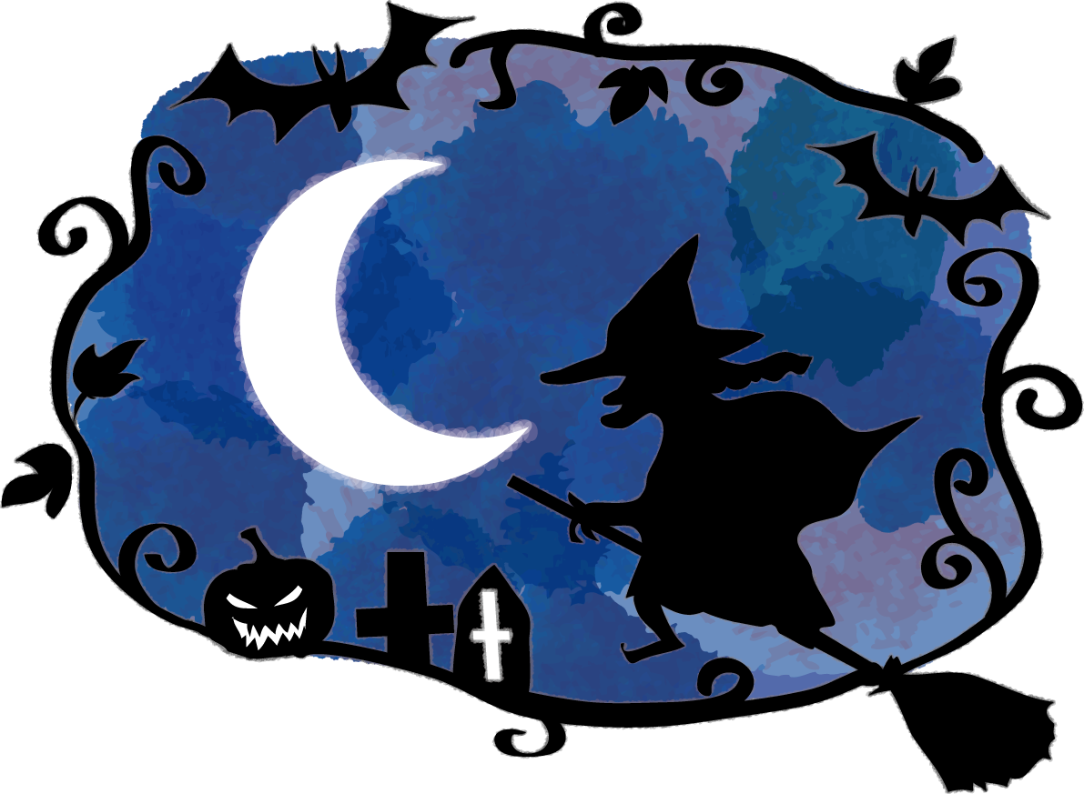 かっこいいハロウィン（魔女と月）無料イラスト54312に写真・文字を入れる