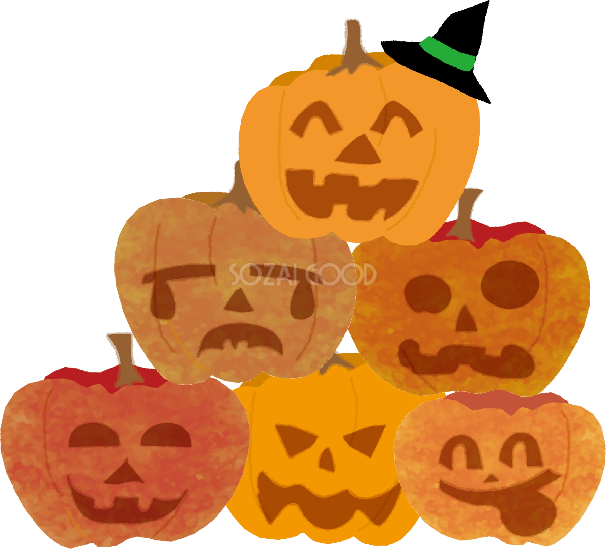 ハロウィンかぼちゃの顔(いろんな顔)無料イラスト54381