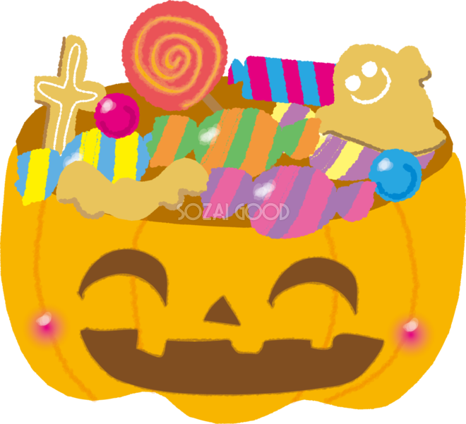 ハロウィンかぼちゃの顔 お菓子いっぱい 無料イラスト 素材good