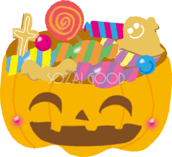 ハロウィンかぼちゃの顔（お菓子いっぱい）無料イラスト54385